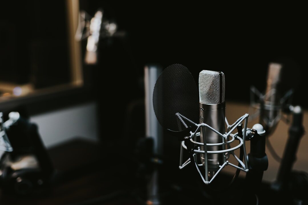 Professional podcast recording studio with microphones