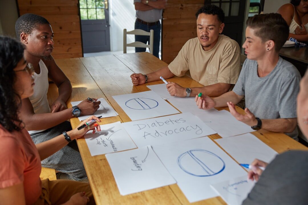 Diverse production team collaborating around a table